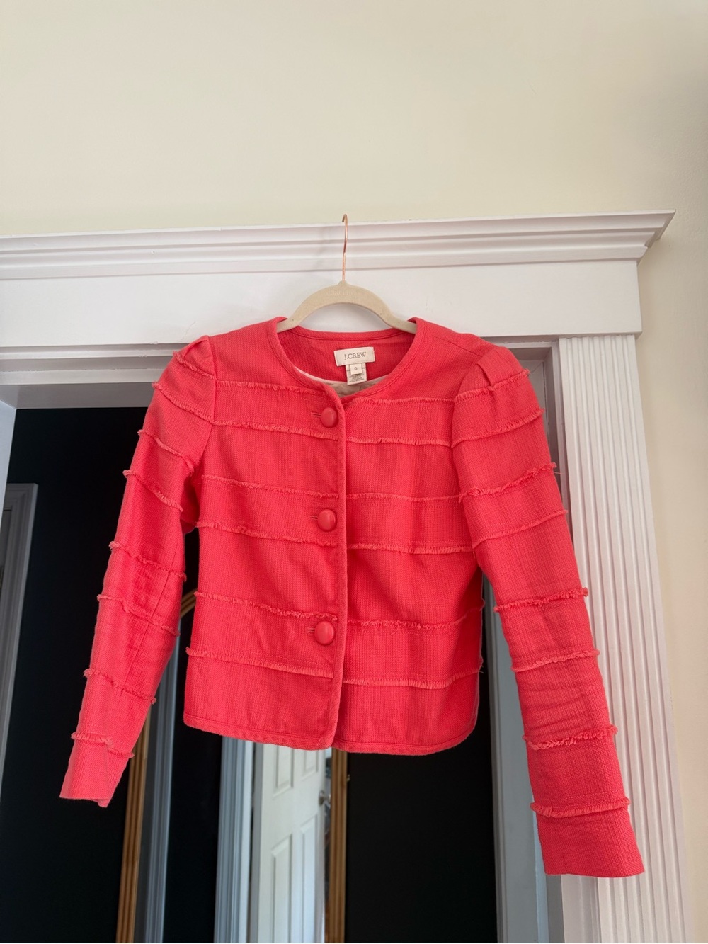 J. Crew Coral Pink Cropped Textured Button Jacket Size 0
